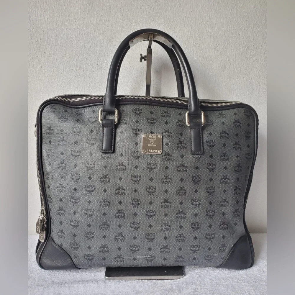 MCM Monogram Black and Gray Briefcase